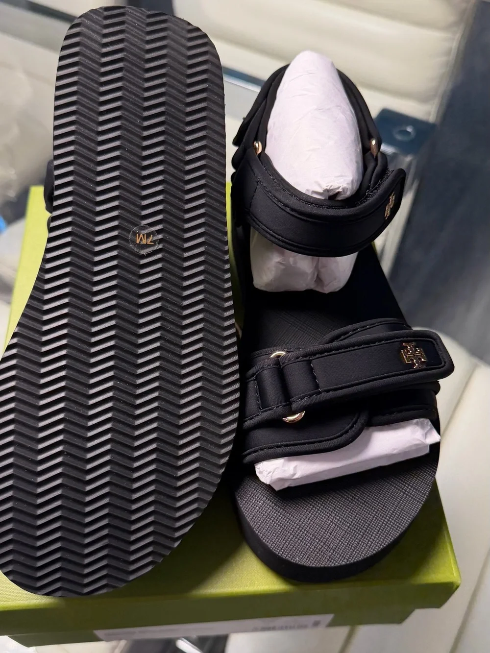 Tory Burch Black Platform Sandals with Gold Logo